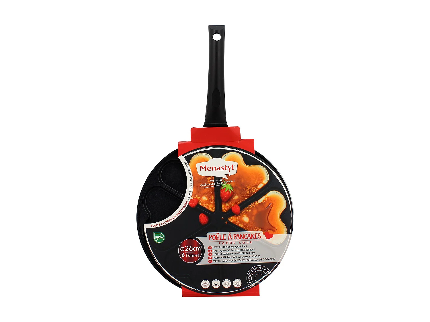 Menastyl - Poele à Pancake En Forme De Coeur 26cm En Aluminium 6 Trous