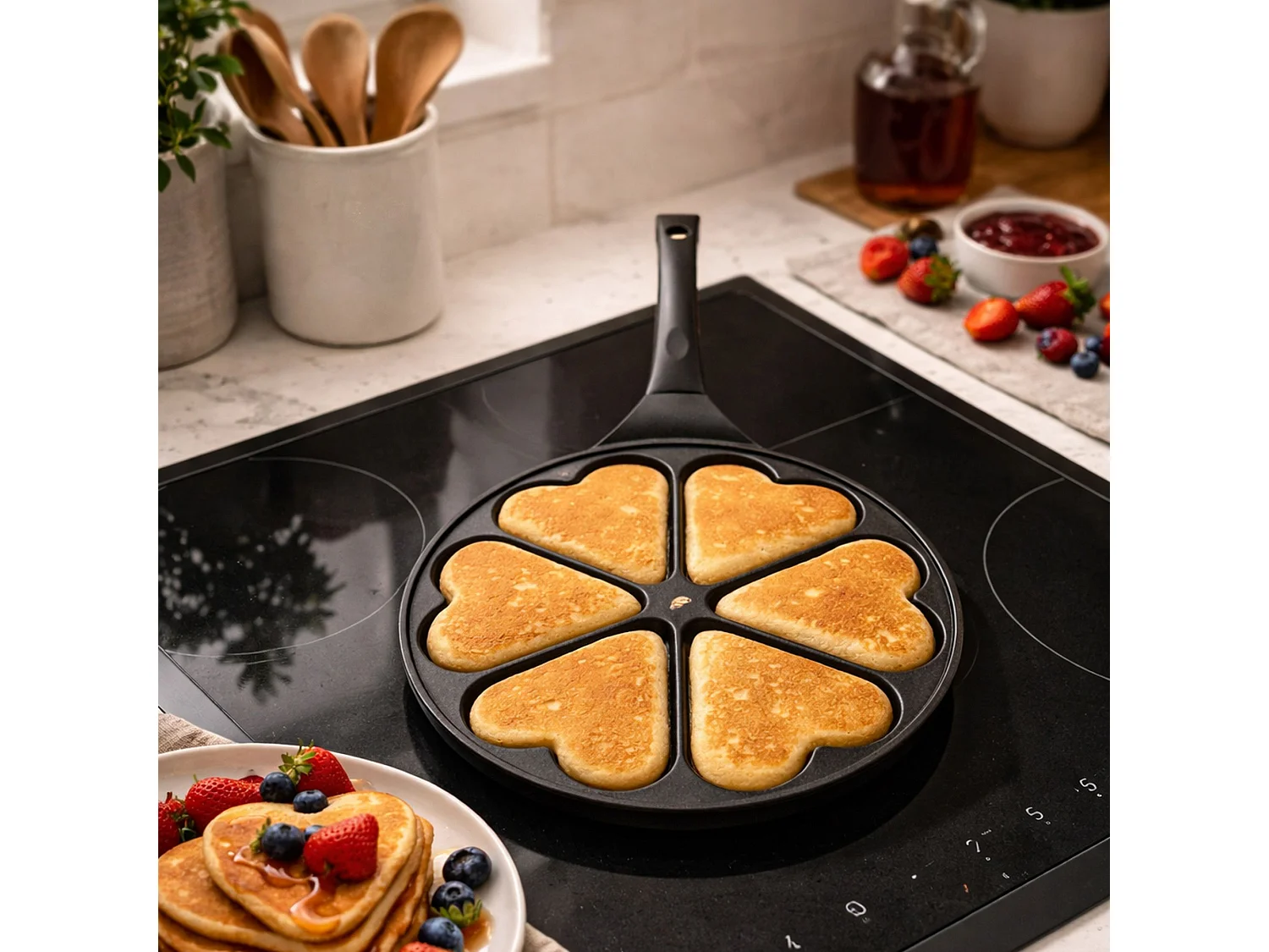 Menastyl - Poele à Pancake En Forme De Coeur 26cm En Aluminium 6 Trous