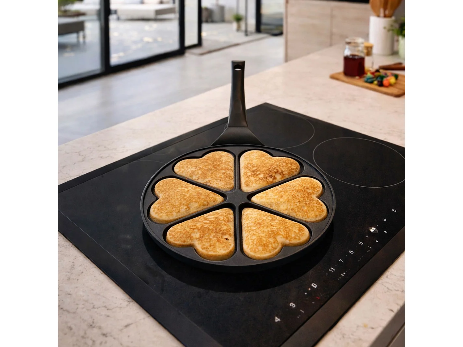 Menastyl - Poele à Pancake En Forme De Coeur 26cm En Aluminium 6 Trous