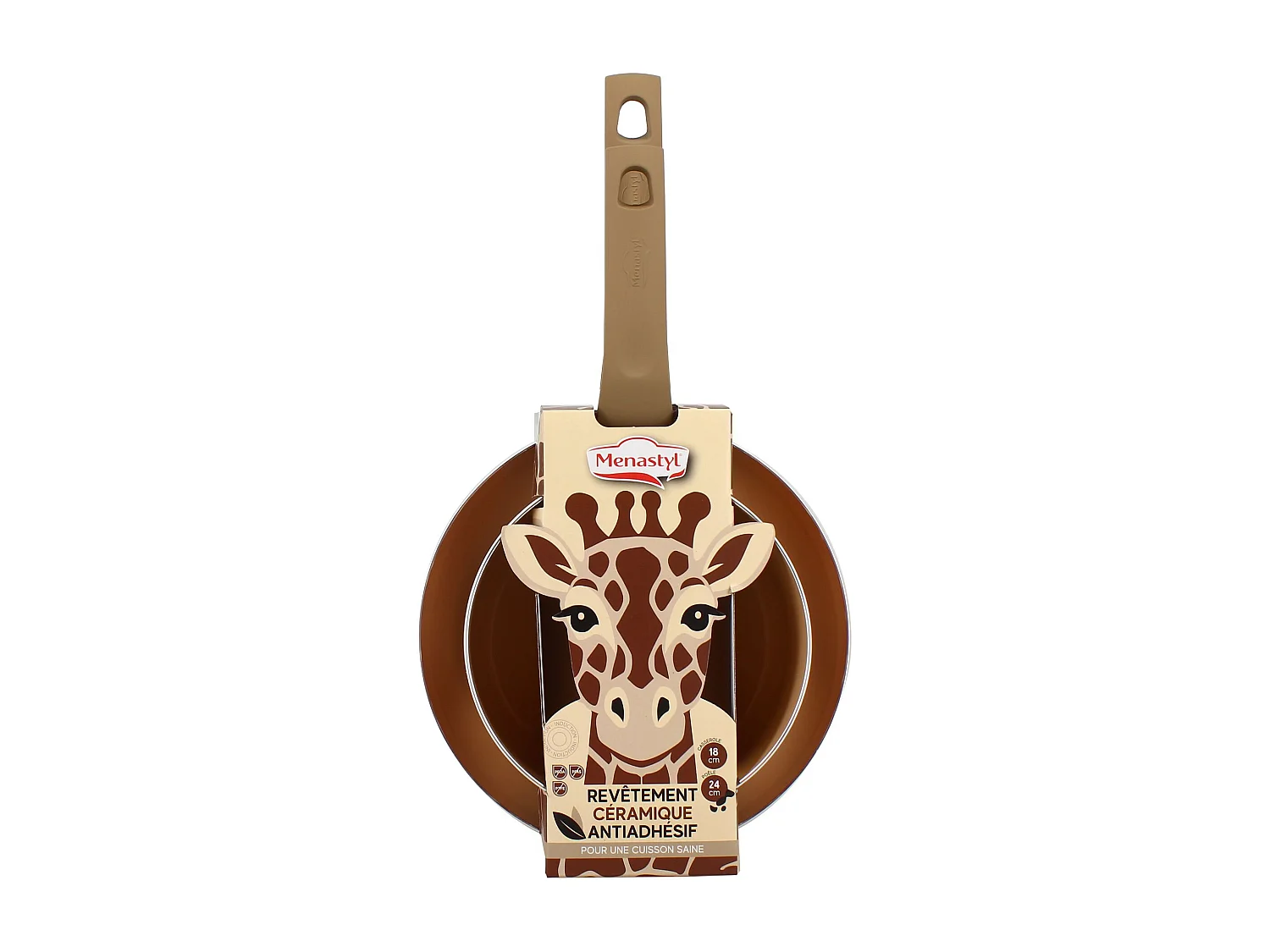 Menastyl - Lot Poêle 24cm Et Casserole 18cm Girafe En Alu Revêtement Ceramique