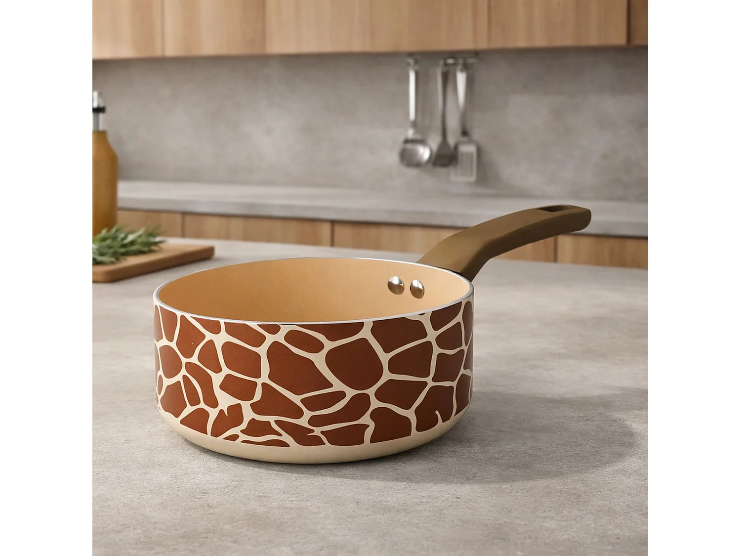 Menastyl - Lot Poêle 24cm Et Casserole 18cm Girafe En Alu Revêtement Ceramique