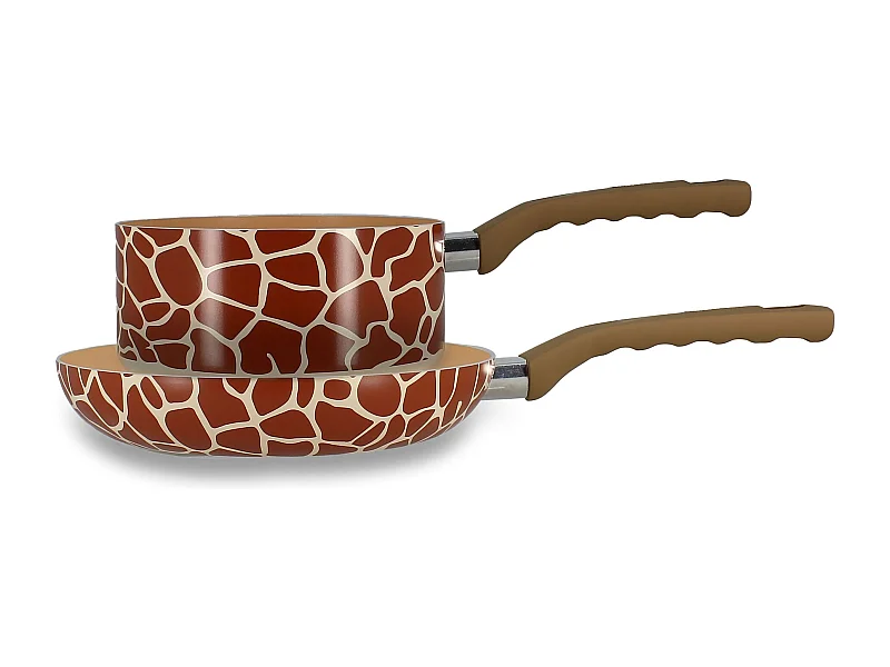 Menastyl - Lot Poele 24cm Et Casserole 18cm Girafe En Alu Revetement Ceramique