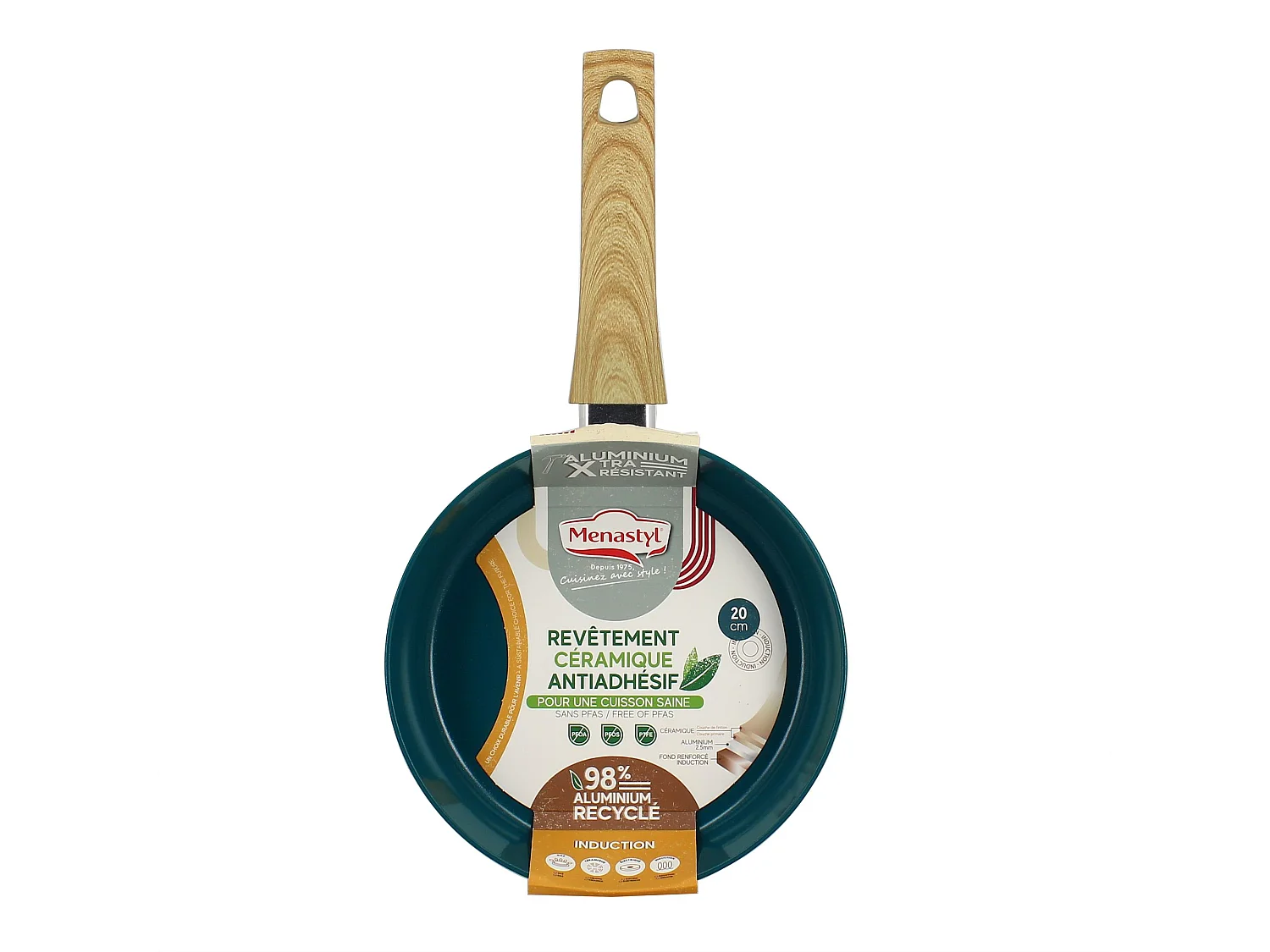 Menastyl - Poele Colorama 20cm En Aluminium Recycle Bleu Canard Induction