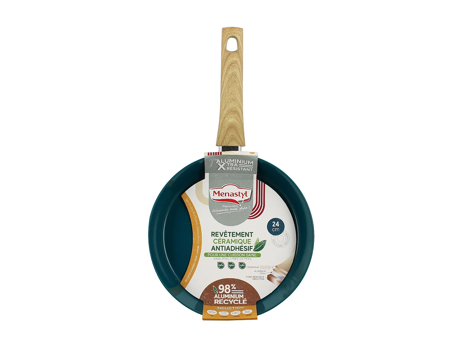 Menastyl - Poele Colorama 24cm En Aluminium Recycle Bleu Canard Induction