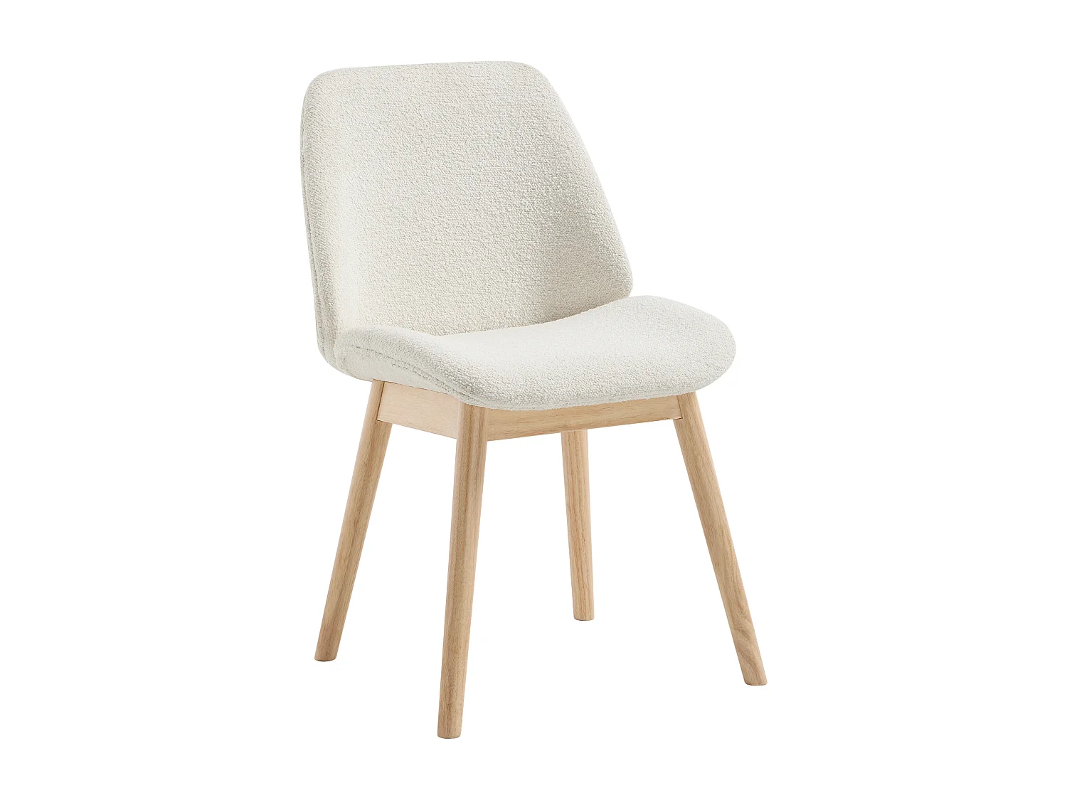 Lot de 6 chaises en tissu texturé et bois d'hévéa - Crème  - LEYADA