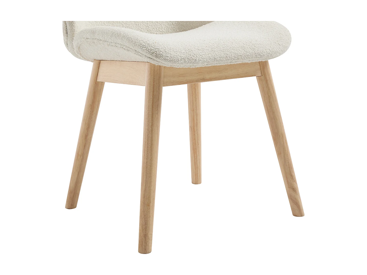 Lot de 6 chaises en tissu texturé et bois d'hévéa - Crème  - LEYADA