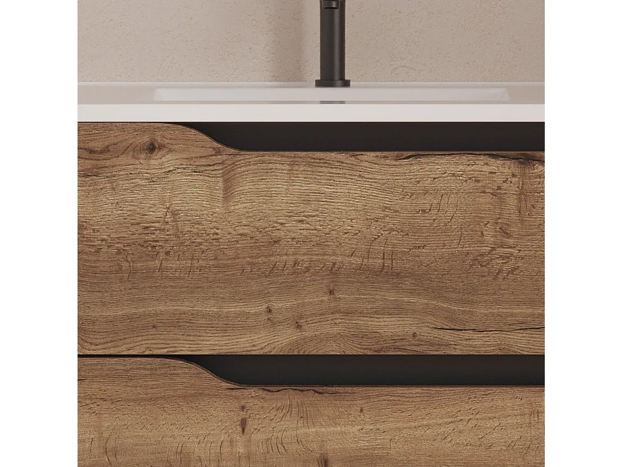 Meuble de salle de bain 80cm avec vasque déportée à gauche - sans miroir - 2 tiroirs et un placard - tabaco (bois foncé) - ZARZA