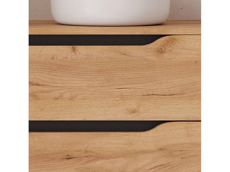 Meuble de salle de bain 100cm avec plateau, vasque à poser déportée à droite Ares et miroir - 2 tiroirs et un placard - roble (chêne clair) - ZARZA