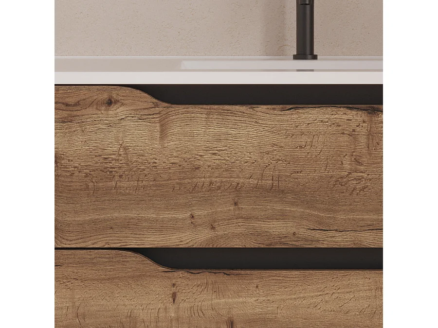 Meuble de salle de bain 80cm avec vasque centrée - sans miroir - 2 tiroirs et un placard - tabaco (bois foncé) - ZARZA