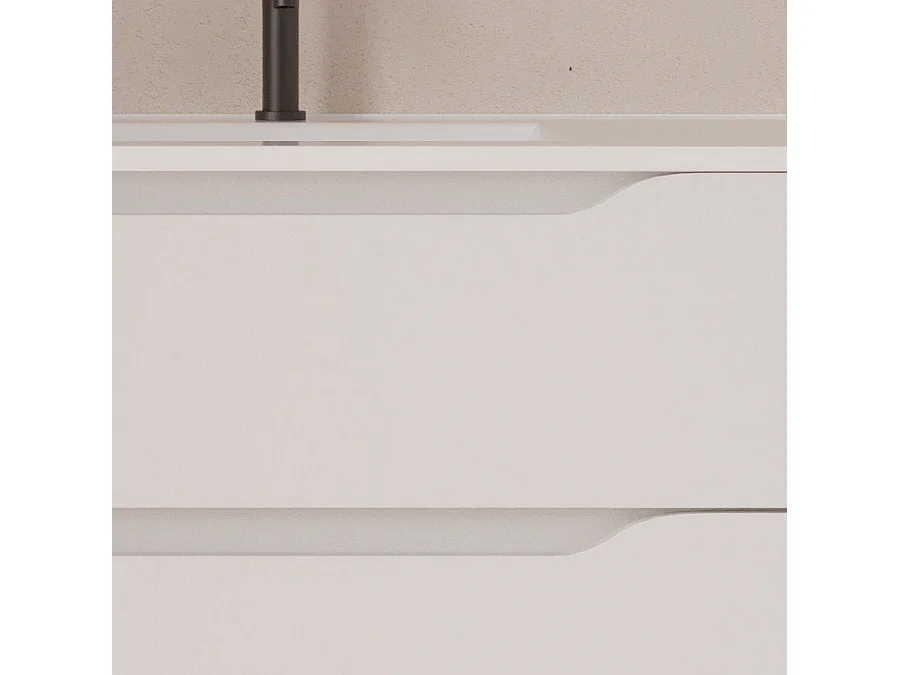 Meuble de salle de bain 120cm avec vasque déportée à droite et miroir - 2 tiroirs et un placard - blanc - ZARZA