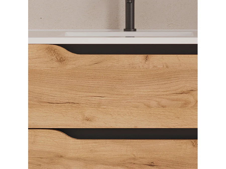 Meuble de salle de bain 100cm avec vasque déportée à gauche - sans miroir - 2 tiroirs et un placard - roble (chêne clair) - ZARZA