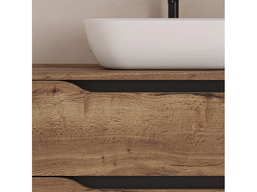 Meuble de salle de bain 120cm avec plateau et vasque à poser à gauche Zeus - sans miroir - 2 tiroirs et un placard - tabaco (bois foncé) - ZARZA