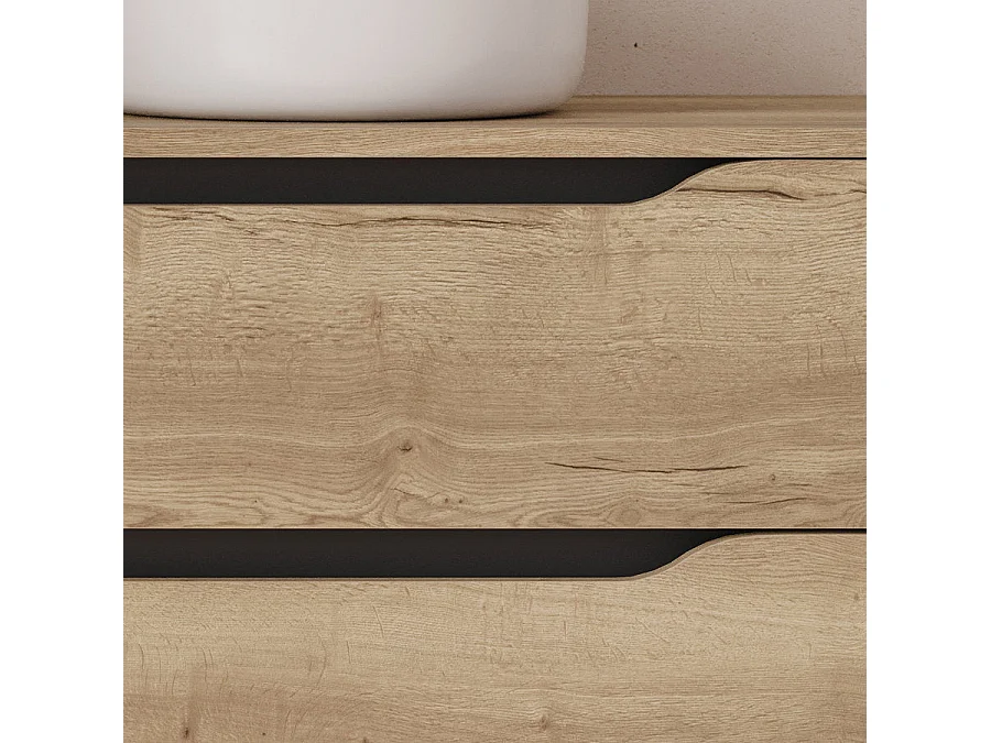 Meuble de salle de bain 120cm avec plateau, vasque à poser déportée à droite Ares et miroir - 2 tiroirs et un placard - madera miel (bois clair) - ZARZA