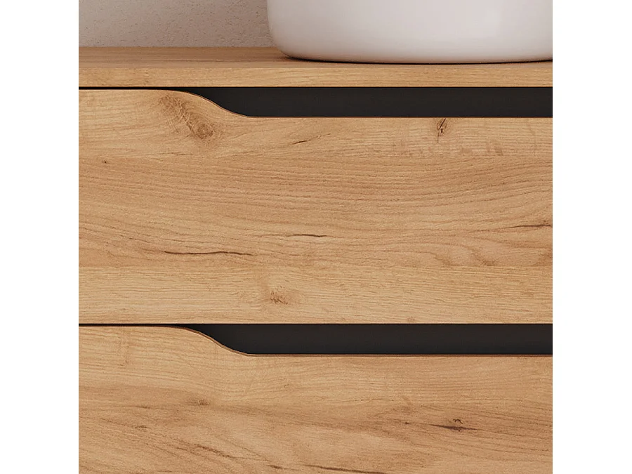 Meuble de salle de bain 80cm avec plateau et vasque à poser centrée Ares - sans miroir - 2 tiroirs et un placard - roble (chêne clair) - ZARZA