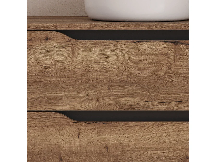 Meuble de salle de bain 80cm avec plateau, vasque à poser centrée Ares et miroir - 2 tiroirs et un placard - tabaco (bois foncé) - ZARZA