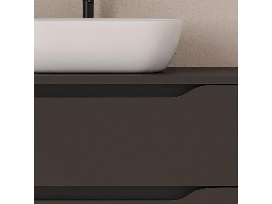 Meuble de salle de bain 120cm avec plateau, vasque à poser déportée à droite Zeus et miroir - 2 tiroirs et un placard - noir - ZARZA