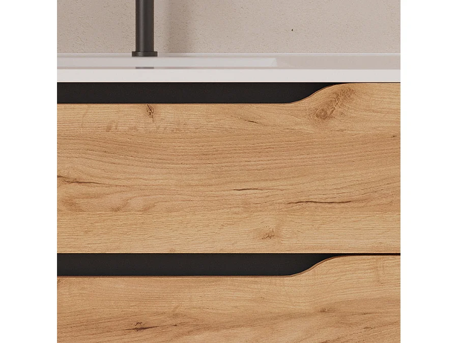 Meuble de salle de bain 120cm avec vasque déportée à droite et miroir - 2 tiroirs et un placard - roble (chêne clair) - ZARZA