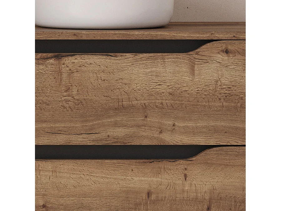 Meuble de salle de bain 120cm avec plateau et vasque à poser à droite Ares - sans miroir - 2 tiroirs et un placard - tabaco (bois foncé) - ZARZA