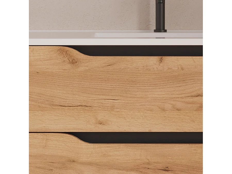 Meuble de salle de bain 80cm avec vasque centrée - sans miroir - 2 tiroirs et un placard - roble (chêne clair) - ZARZA