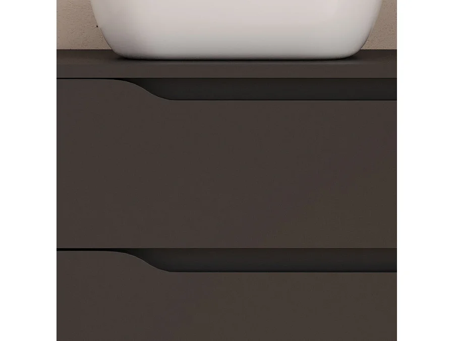 Meuble de salle de bain 100cm avec plateau, vasque à poser déportée à gauche Zeus et miroir - 2 tiroirs et un placard - noir - ZARZA