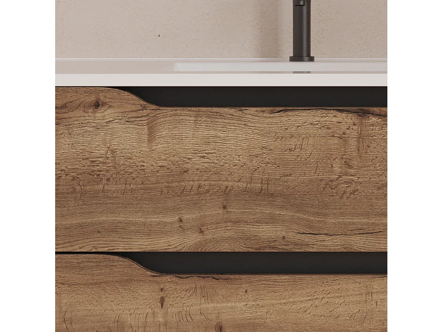 Meuble de salle de bain 120cm avec vasque déportée à gauche - sans miroir - 2 tiroirs et un placard - tabaco (bois foncé) - ZARZA