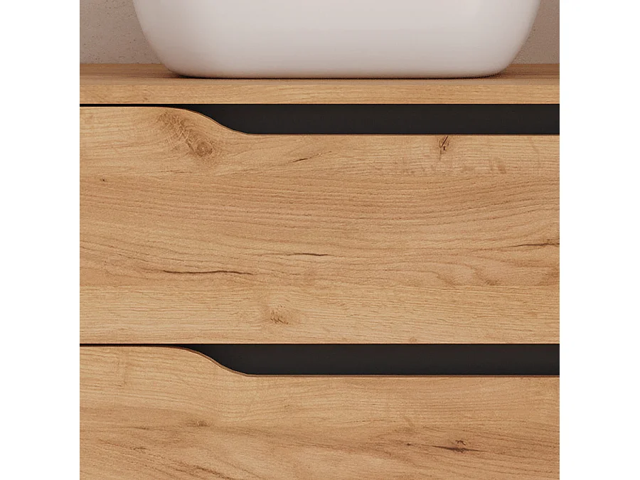 Meuble de salle de bain 80cm avec plateau et vasque à poser à gauche Zeus - sans miroir - 2 tiroirs et un placard - roble (chêne clair) - ZARZA