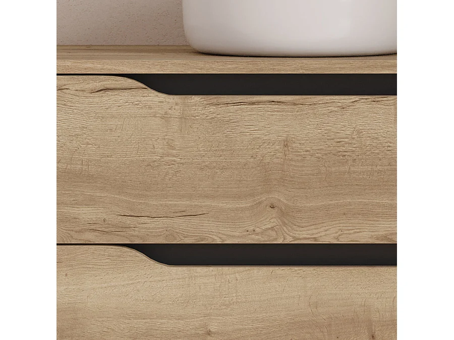 Meuble de salle de bain 80cm avec plateau et vasque à poser centrée Ares - sans miroir - 2 tiroirs et un placard - madera miel (bois clair) - ZARZA