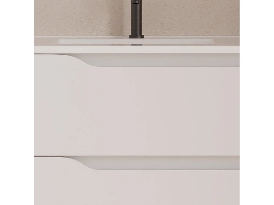 Meuble de salle de bain 80cm avec vasque déportée à gauche et miroir - 2 tiroirs et un placard - blanc - ZARZA