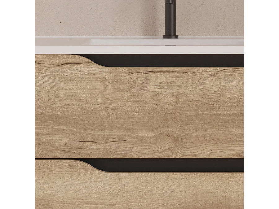 Meuble de salle de bain 100cm avec vasque déportée à gauche - sans miroir - 2 tiroirs et un placard - madera miel (bois clair) - ZARZA