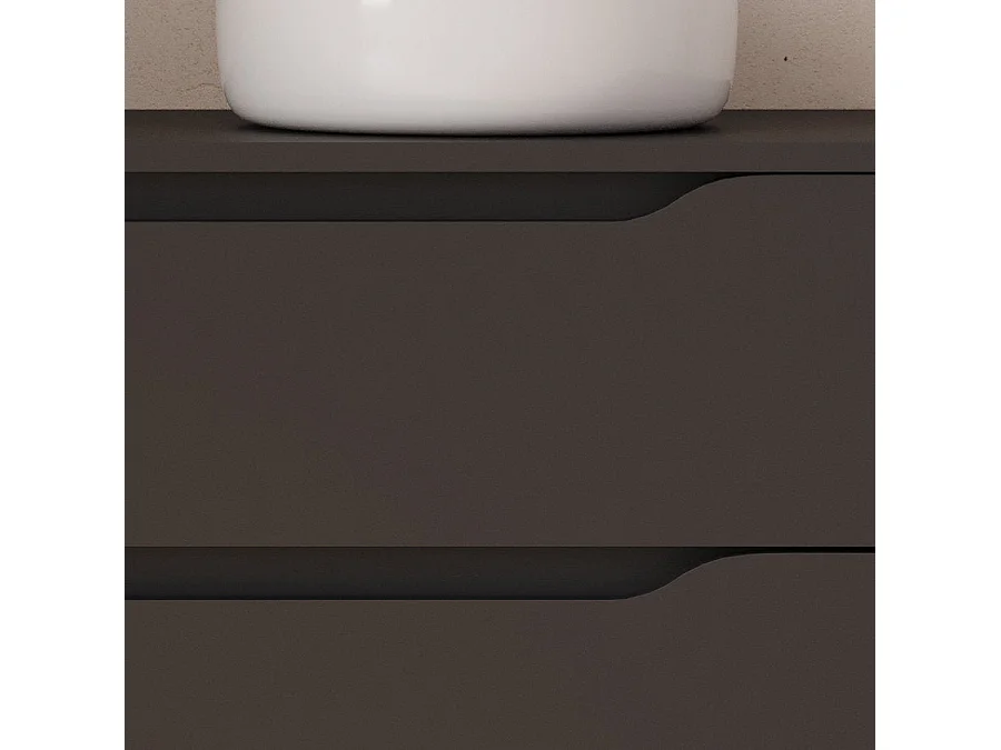 Meuble de salle de bain 100cm avec plateau, vasque à poser déportée à droite Ares et miroir - 2 tiroirs et un placard - noir - ZARZA