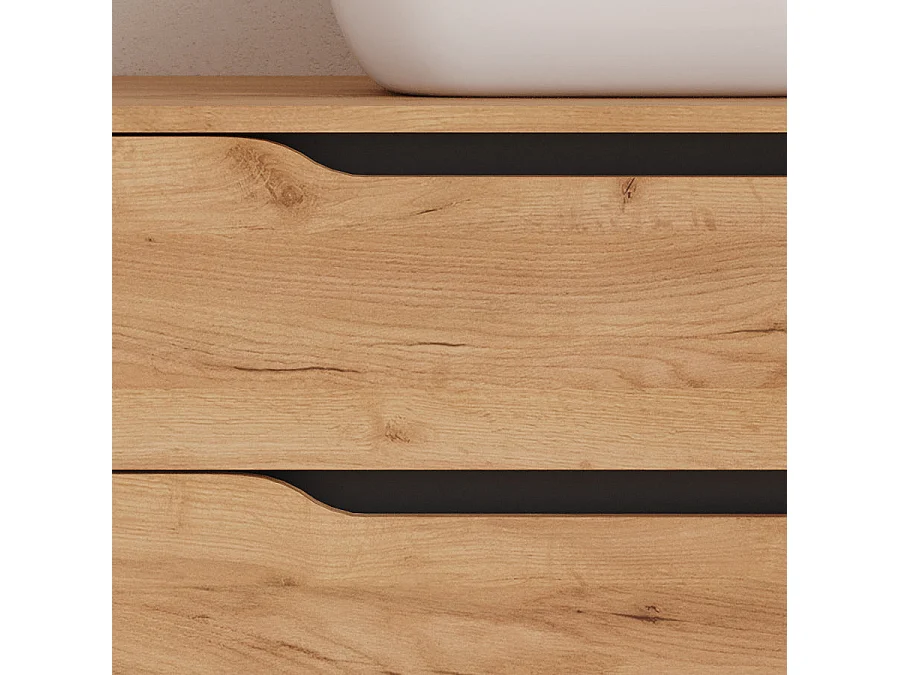 Meuble de salle de bain 80cm avec plateau, vasque à poser centrée Zeus et miroir - 2 tiroirs et un placard - roble (chêne clair) - ZARZA