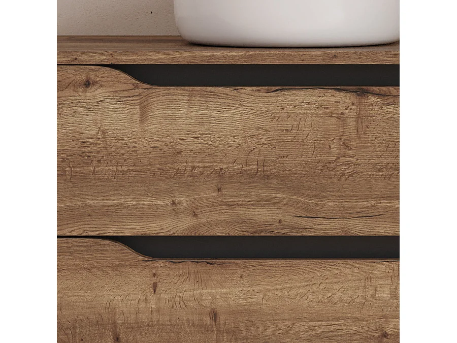 Meuble de salle de bain 120cm avec plateau, vasque à poser déportée à gauche Ares et miroir - 2 tiroirs et un placard - tabaco (bois foncé) - ZARZA