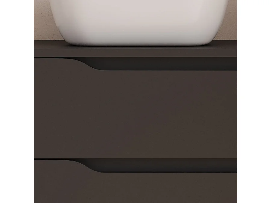 Meuble de salle de bain 80cm avec plateau, vasque à poser déportée à gauche Zeus et miroir - 2 tiroirs et un placard - noir - ZARZA