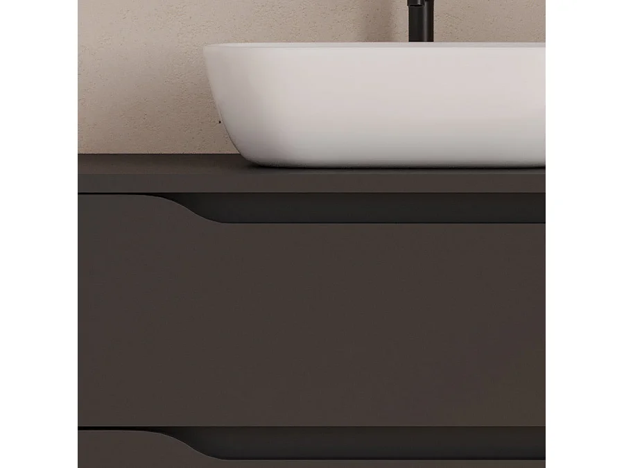 Meuble de salle de bain 120cm avec plateau et vasque à poser à gauche Zeus - sans miroir - 2 tiroirs et un placard - noir - ZARZA