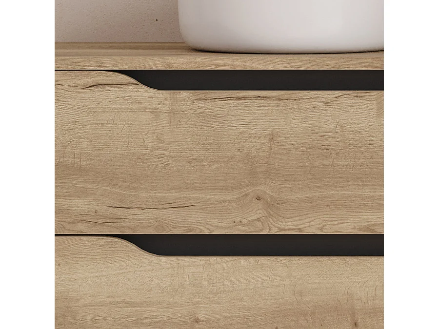 Meuble de salle de bain 120cm avec plateau et vasque à poser à gauche Ares - sans miroir - 2 tiroirs et un placard - madera miel (bois clair) - ZARZA