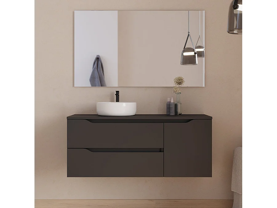 Meuble de salle de bain 120cm avec plateau et vasque à poser à gauche Ares - sans miroir - 2 tiroirs et un placard - noir - ZARZA