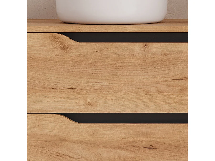 Meuble de salle de bain 100cm avec plateau et vasque à poser à gauche Ares - sans miroir - 2 tiroirs et un placard - roble (chêne clair) - ZARZA