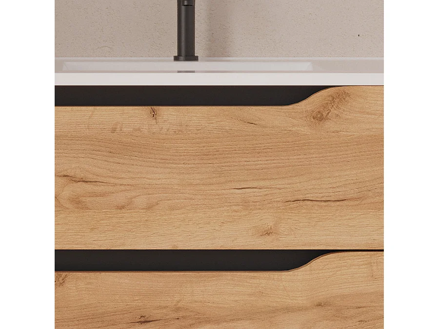 Meuble de salle de bain 120cm avec vasque déportée à droite - sans miroir - 2 tiroirs et un placard - roble (chêne clair) - ZARZA