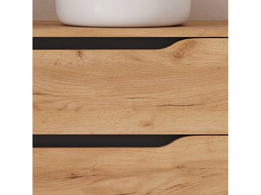 Meuble de salle de bain 80cm avec plateau et vasque à poser à droite Ares - sans miroir - 2 tiroirs et un placard - roble (chêne clair) - ZARZA