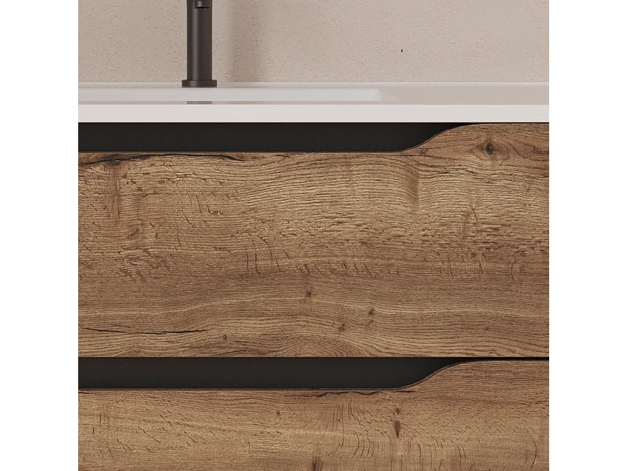 Meuble de salle de bain 120cm avec vasque déportée à droite - sans miroir - 2 tiroirs et un placard - tabaco (bois foncé) - ZARZA