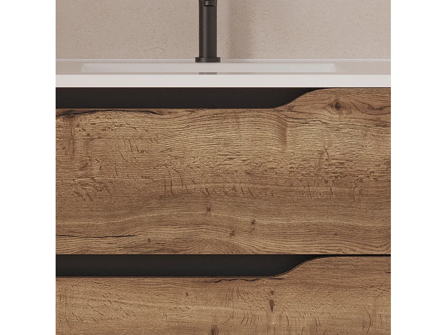 Meuble de salle de bain 80cm avec vasque déportée à droite et miroir - 2 tiroirs et un placard - tabaco (bois foncé) - ZARZA