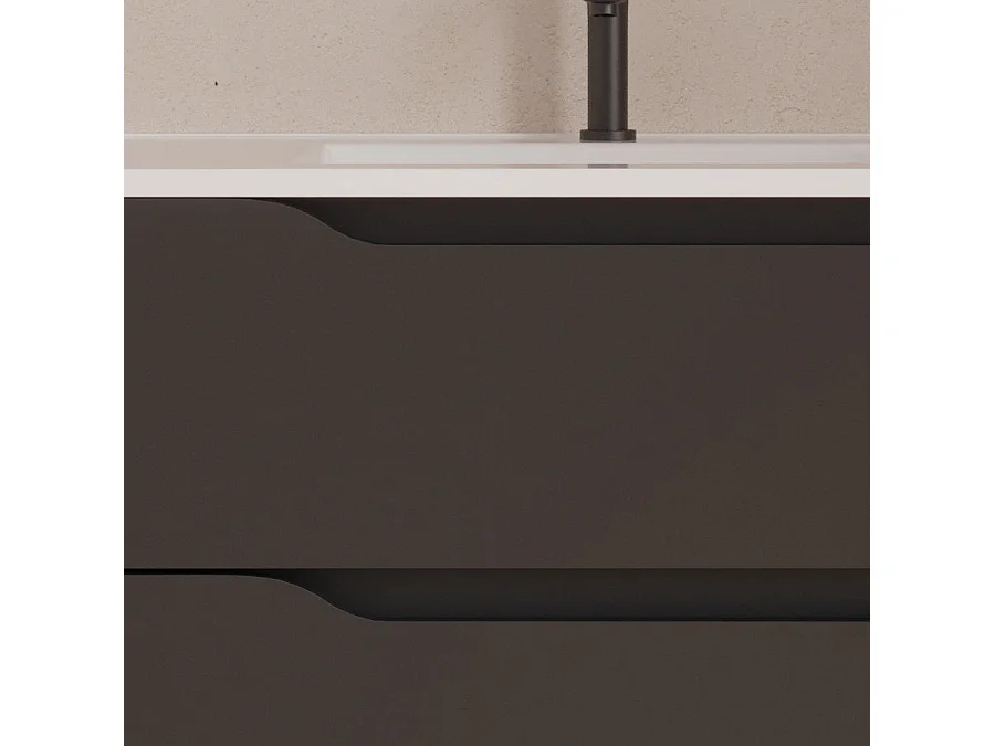 Meuble de salle de bain 100cm avec vasque déportée à gauche et miroir - 2 tiroirs et un placard - noir - ZARZA