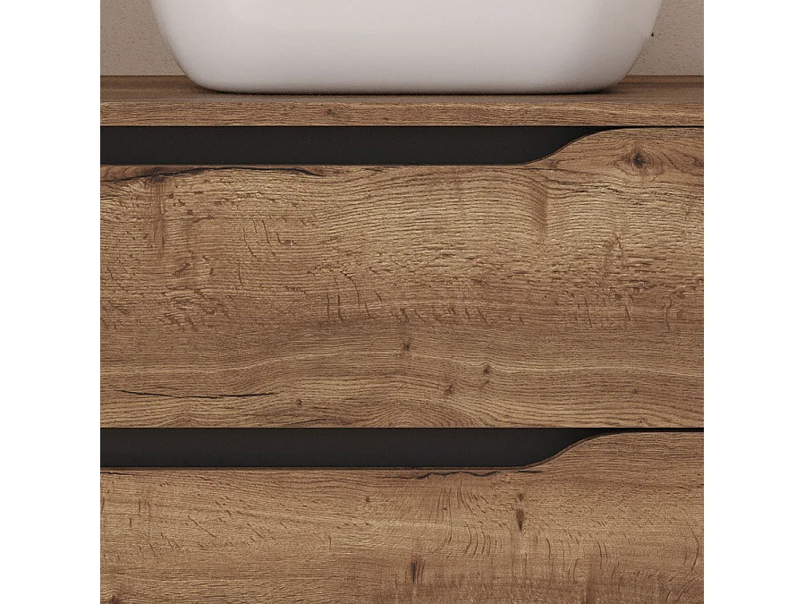 Meuble de salle de bain 100cm avec plateau et vasque à poser à droite Zeus - sans miroir - 2 tiroirs et un placard - tabaco (bois foncé) - ZARZA