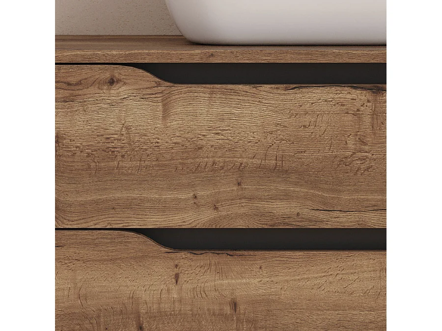 Meuble de salle de bain 80cm avec plateau, vasque à poser centrée Zeus et miroir - 2 tiroirs et un placard - tabaco (bois foncé) - ZARZA