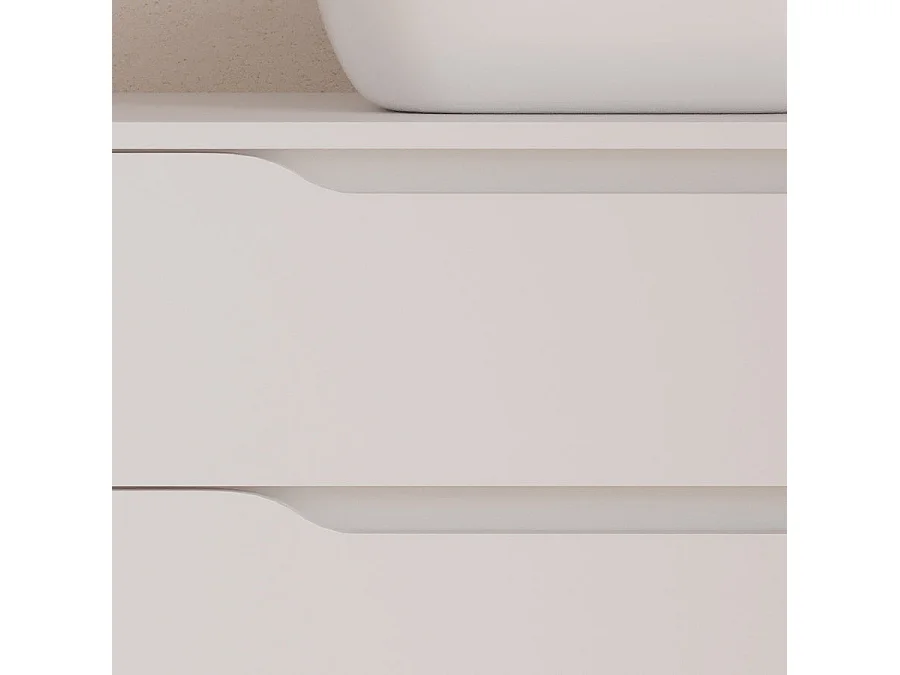 Meuble de salle de bain 80cm avec plateau, vasque à poser centrée Zeus et miroir - 2 tiroirs et un placard - blanc - ZARZA