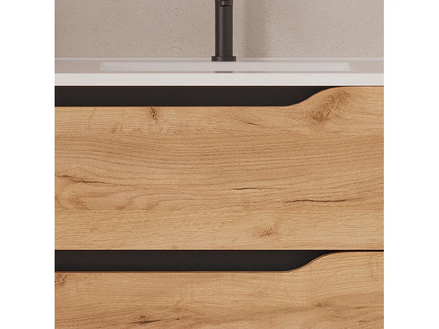 Meuble de salle de bain 80cm avec vasque déportée à droite - sans miroir - 2 tiroirs et un placard - roble (chêne clair) - ZARZA