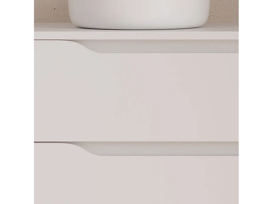 Meuble de salle de bain 100cm avec plateau, vasque à poser déportée à gauche Ares et miroir - 2 tiroirs et un placard - blanc - ZARZA