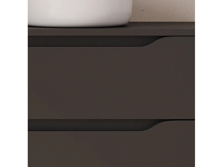 Meuble de salle de bain 120cm avec plateau, vasque à poser déportée à droite Ares et miroir - 2 tiroirs et un placard - noir - ZARZA