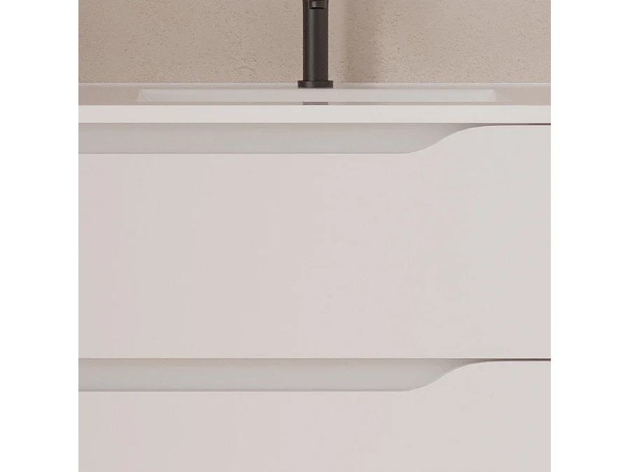 Meuble de salle de bain 80cm avec vasque déportée à droite - sans miroir - 2 tiroirs et un placard - blanc - ZARZA