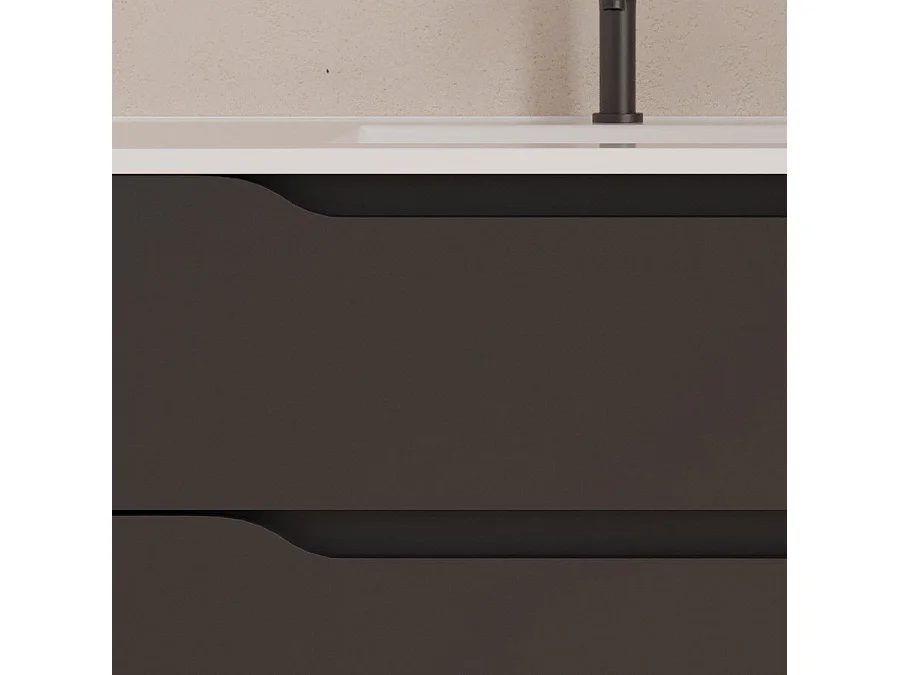 Meuble de salle de bain 120cm avec vasque déportée à gauche - sans miroir - 2 tiroirs et un placard - noir - ZARZA